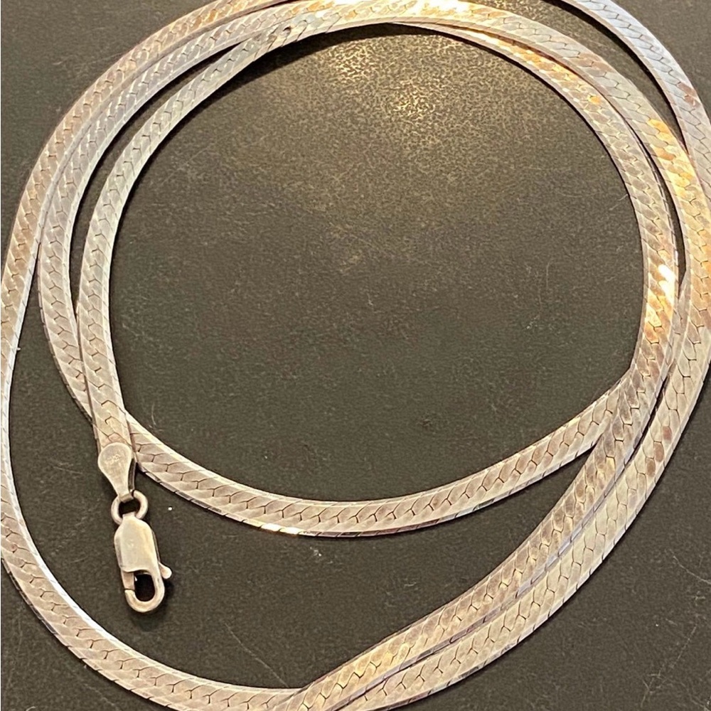 Vintage Sterling Silver Wide Herringbone 30 inch Necklace